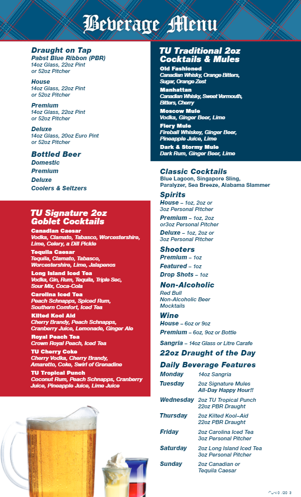 Tavern United Beverage Menu
