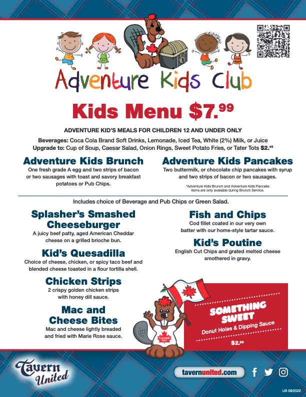 Tavern United Kids Menu – US