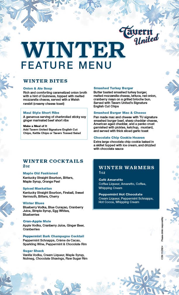 Tavern United Winter Feature Menu – US